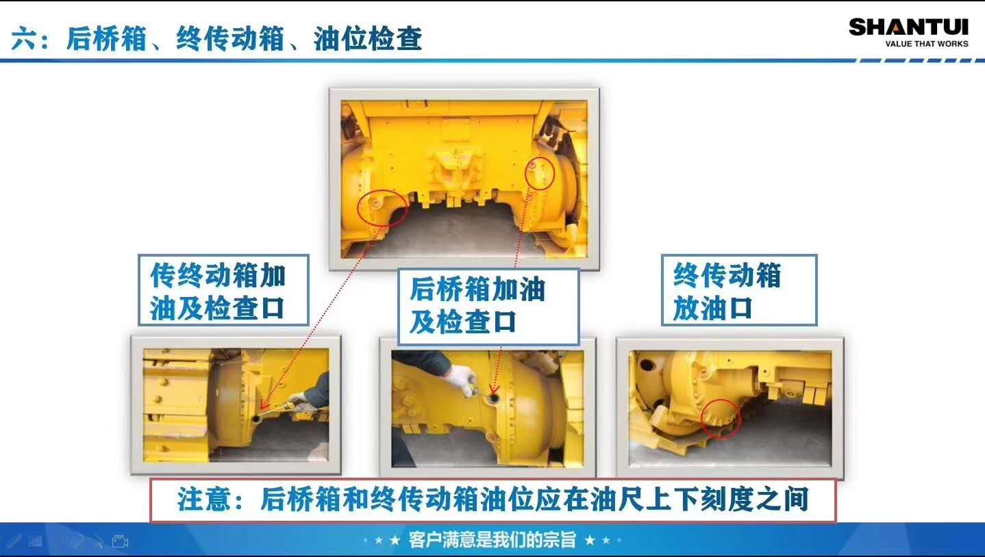 山推推土机后桥箱、终传动箱、油位检查